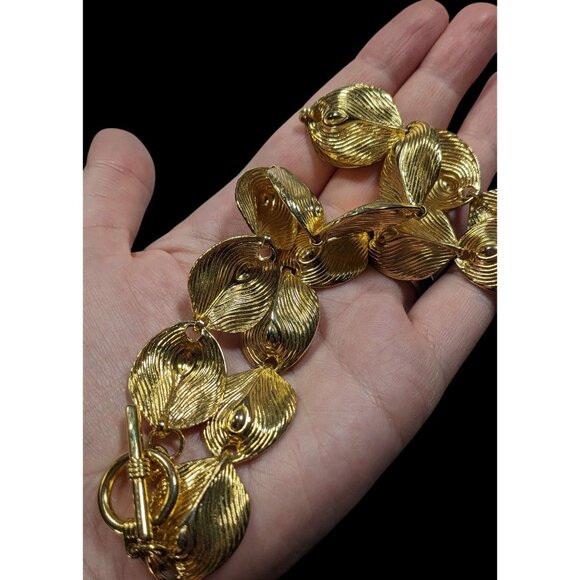 Vintage Peacock Feather Gold Tone Link Toggle Necklace - Picture 3 of 6